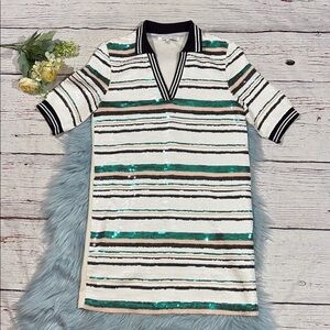 English Rose Rugby Striped Sequin Polo Mini Dress